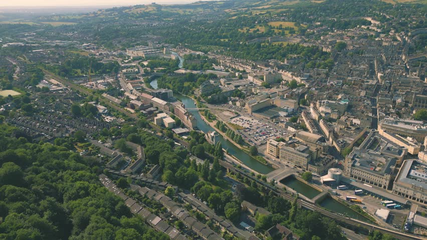Aerial drone shot of the city of Bath, UK | Shutterstock HD Video #1111988299