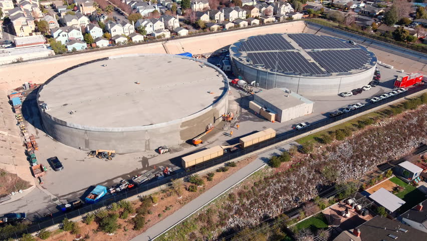 Pre-Stressed Concrete Tanks At Bay Street Reservoir In Santa Cruz, California. aerial | Shutterstock HD Video #1111988435