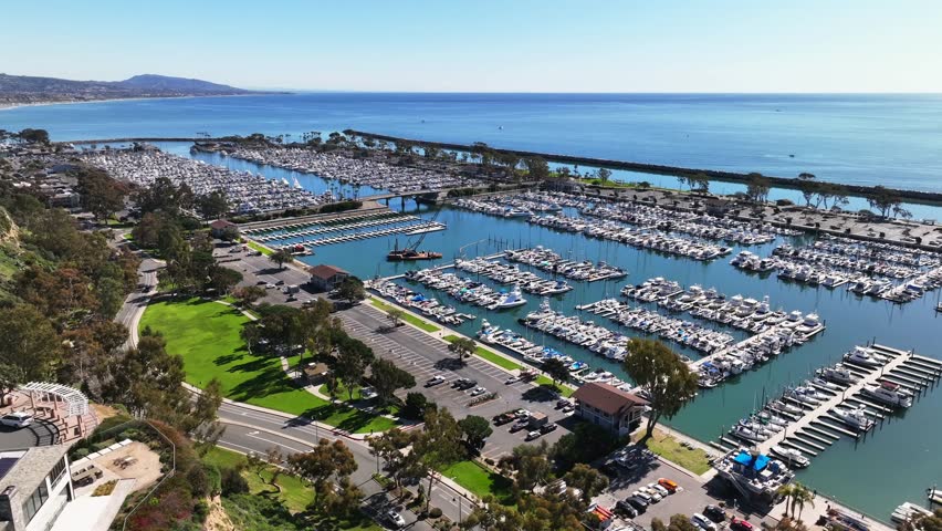 Dana Point Harbor And Marina With Yachts And Sailboats In California, United States - Aerial Shot Royalty-Free Stock Footage #1111988961