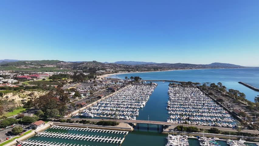 Aerial View Of Dana Point Harbor During Daytime In Orange County, California, USA - Drone Shot Royalty-Free Stock Footage #1111989137