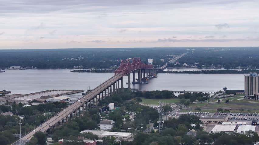Morning traffic on Mathews Bridge in Jacksonville, Florida