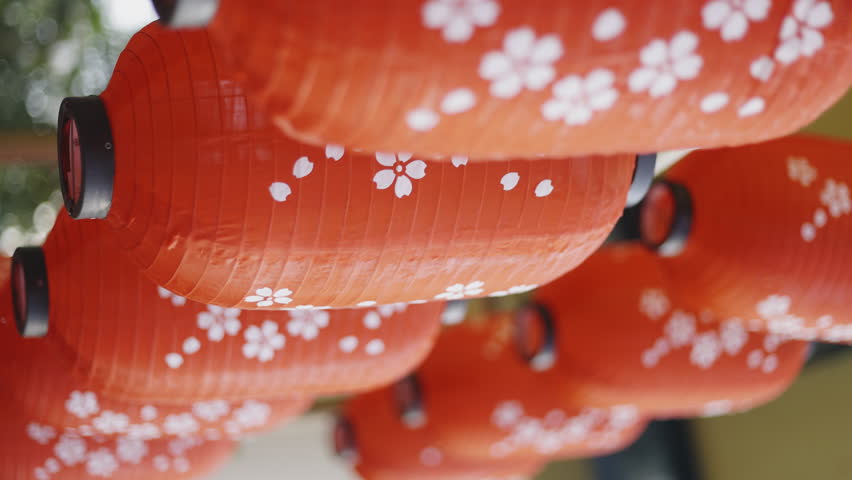 Japanese lanterns decorated in food festival.  Vertical video. | Shutterstock HD Video #1111990105