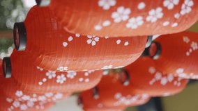 Japanese lanterns decorated in food festival.  Vertical video. - Powered by Shutterstock - Get 15% off with code: PIKWIZARD15