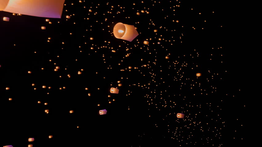 Tourist floating sky lanterns in Yi-Peng (Loy Krathong) festival , Chiang Mai ,Thailand. Vertical video. | Shutterstock HD Video #1111990107