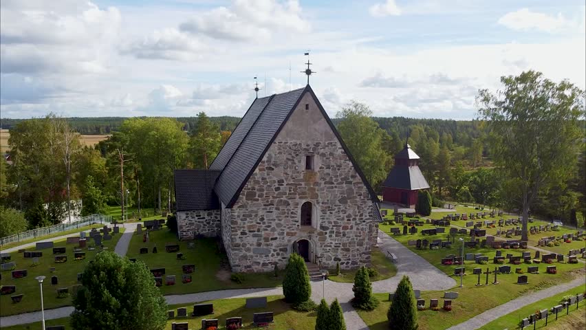 Drone Orbiting-Views of an Old Countryside Church and Graveyard | Shutterstock HD Video #1111990209
