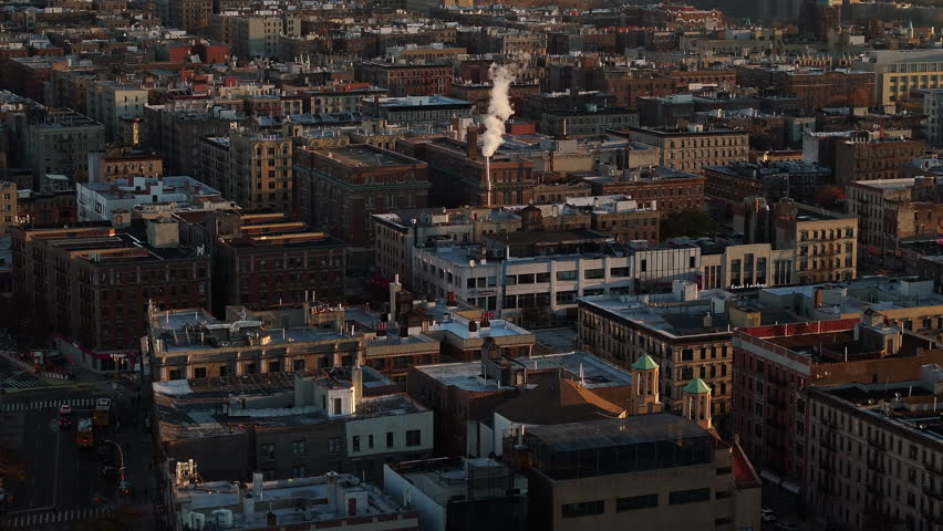 Drone shot of Washington Heights at sunrise