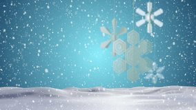 Animation of glass bauble over snow falling on blue background. Christmas, tradition and celebration concept digitally generated video. - Powered by Shutterstock - Get 15% off with code: PIKWIZARD15
