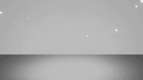 Animation of santa claus over snow falling with copy space on grey background. Christmas, tradition and celebration concept digitally generated video.