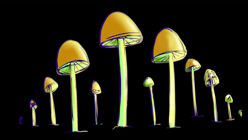 Hallucinogenic mushrooms are eaten on a black screen. Hallucination concept with colorful dizziness. Psychedelic animation with rotating hypnotic lines. | Shutterstock HD Video #1111992631