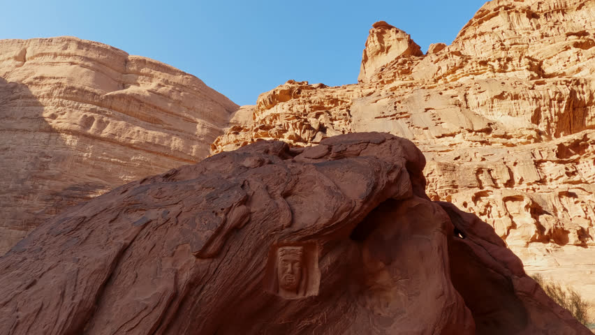 Static shot of bas-relief in honor of Lawrence of Arabia, Wadi Rum, Jordan | Shutterstock HD Video #1111993415