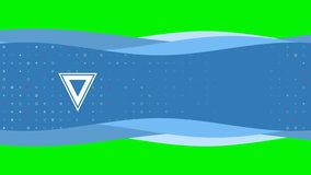 Animation of blue banner waves movement with white give way symbol on the left. On the background there are small white shapes. Seamless looped 4k animation on chroma key background