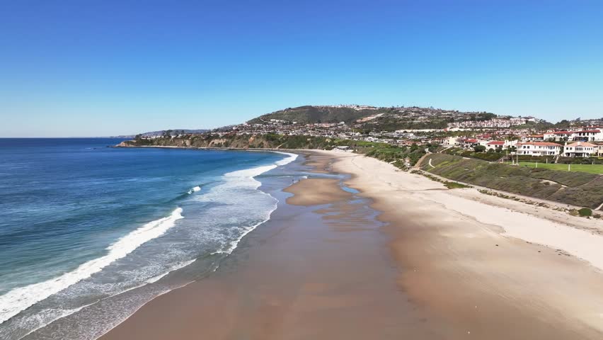 Long Stretch Of Sandy Beach In Dana Point, California, United States - Aerial Drone Shot