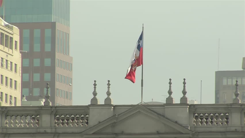 Flag of Chile at La Moneda Palace in Santiago de Chile, Chile.  