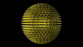 3d glass sphere background motion graphics, seamless looping video. golden geometry sphere