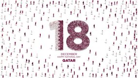 Happy National Day Qatar. A large group of people form to create number 18 as Qatar celebrates it’s National Day on the 18th December. 4K video animation. - Powered by Shutterstock - Get 15% off with code: PIKWIZARD15