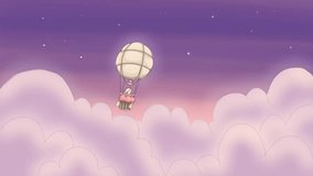 Animation of a woman riding a hot air balloon. The animation plays back to back. This animation can be used for music clips, business and others.