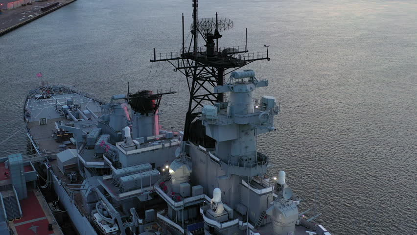 Aerial view of the Battleship New Jersey in Camden, NJ.