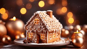 Gingerbread house with icing candles and snowfall. - Powered by Shutterstock - Get 15% off with code: PIKWIZARD15
