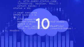 Animation of data processing and cloud with numbers on blue background. Global data processing, cloud computing, connections, networks and digital interface concept digitally generated video. - Powered by Shutterstock - Get 15% off with code: PIKWIZARD15