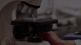 Animation of graphs, trading boards over cropped hand of caucasian researcher adjusting microscope. Digital composite, multiple exposure, report, business, medical and stock market concept. - Powered by Shutterstock - Get 15% off with code: PIKWIZARD15