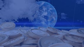 Animation of spinning circles on eu flag and pile of coins against stock market data processing. Global economy and finance concept - Powered by Shutterstock - Get 15% off with code: PIKWIZARD15