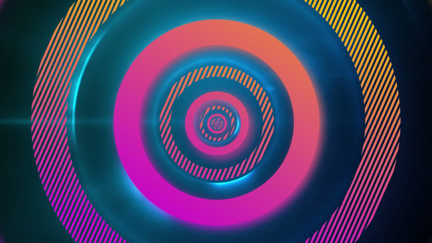 Animation of gradient looping circular tunnel with lens flares against black background. Digitally generated, hologram, illustration, shape, futuristic and technology concept. | Shutterstock HD Video #1112045825