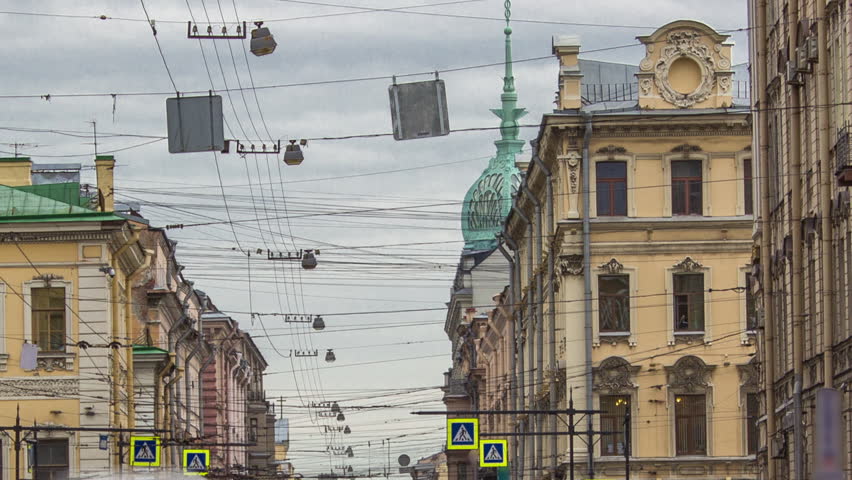 Timelapse of Bustling Traffic on Gorohovaya Street in Historic St. Petersburg, Russia. Founded in 1703, Now the Second Largest City in the Country