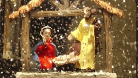 Christmas glass snow globe with Santa Claus snowman snowflakes and floating glitter. Christmas snow globe with snow falling. Nativity scene by the Christmas tree - Powered by Shutterstock - Get 15% off with code: PIKWIZARD15