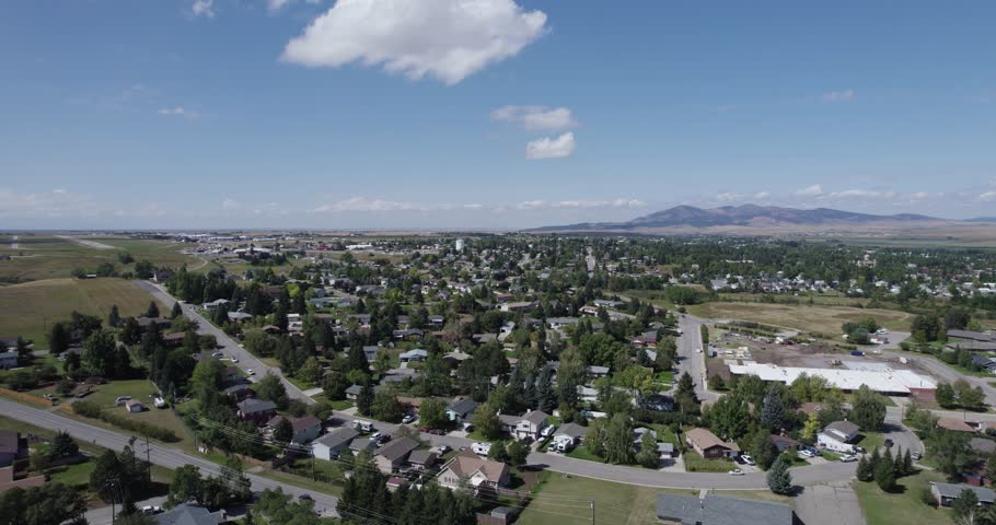 Aerial Flyover Of Lewistown, Montana. Beautiful Agricultural Community