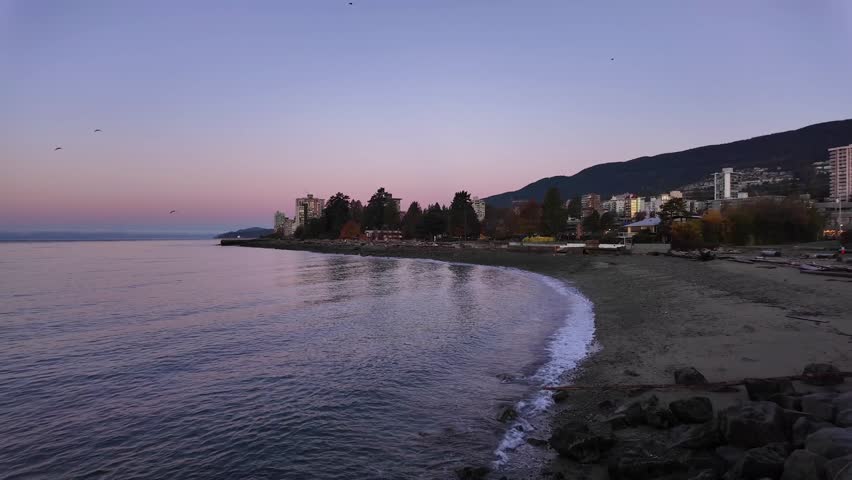 Beautiful sunset at Scenic Beach in West Vancouver. Ambleside. Fall Season. Vancouver, British Columbia, Canada.