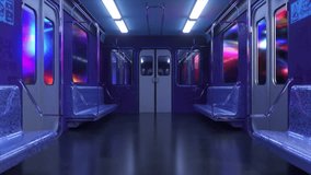 Neon-lit empty subway car with a serene atmosphere, 3D animation. - Powered by Shutterstock - Get 15% off with code: PIKWIZARD15