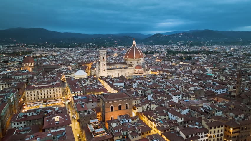 4k Aerial view of Florence, capital of Italy Tuscany region, Duomo Cathedral of Santa Maria del Fiore