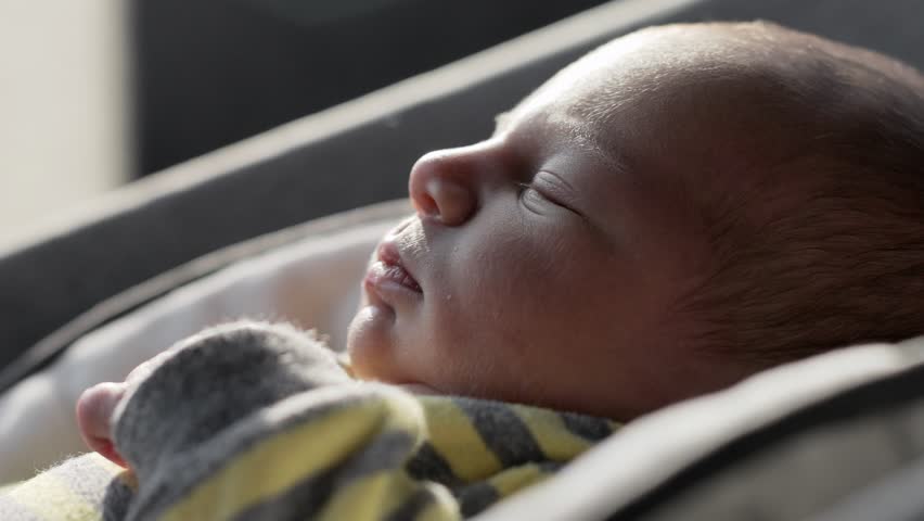 Newborn baby sleeping. Happy family kid dream concept. Cute lifestyle newborn baby sleeping close up | Shutterstock HD Video #1112076905
