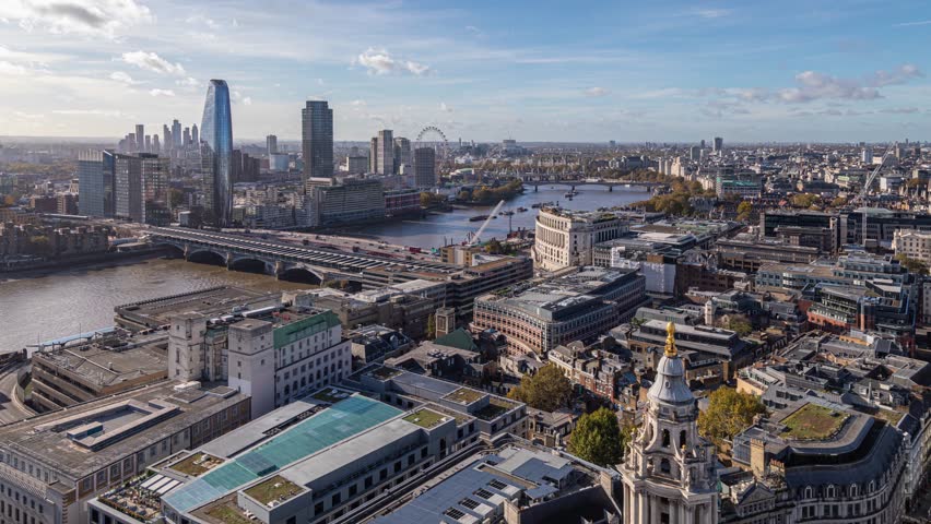 London city panorama from St Paul's cathedral with One Blackfriars building and Thames river. Royalty-Free Stock Footage #1112079577