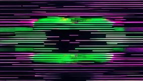 A glitchy, colorful background with a TV screen noise glitch effect