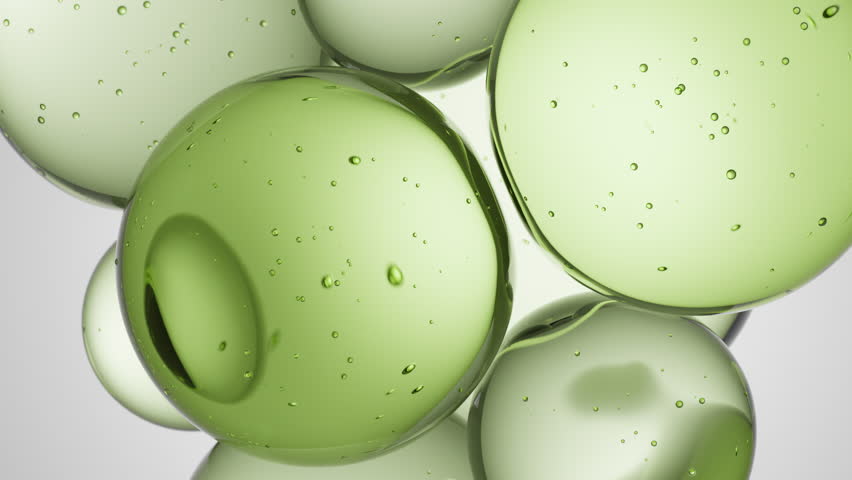 Cosmetics green serum liquid bubbles 3d abstract background. Cosmetic moisturizer essence gel. Collagen fluid bubble molecule. Moisturizing cream or oil. Personal health care and beauty skin concept - Powered by Shutterstock - Get 15% off with code: PIKWIZARD15