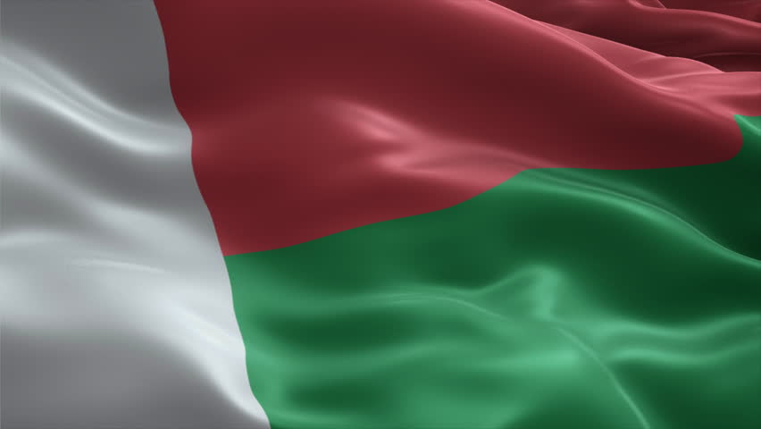 Madagascar flag video waving in wind. Realistic flag background. Close up view, perfect loop, 4K footage