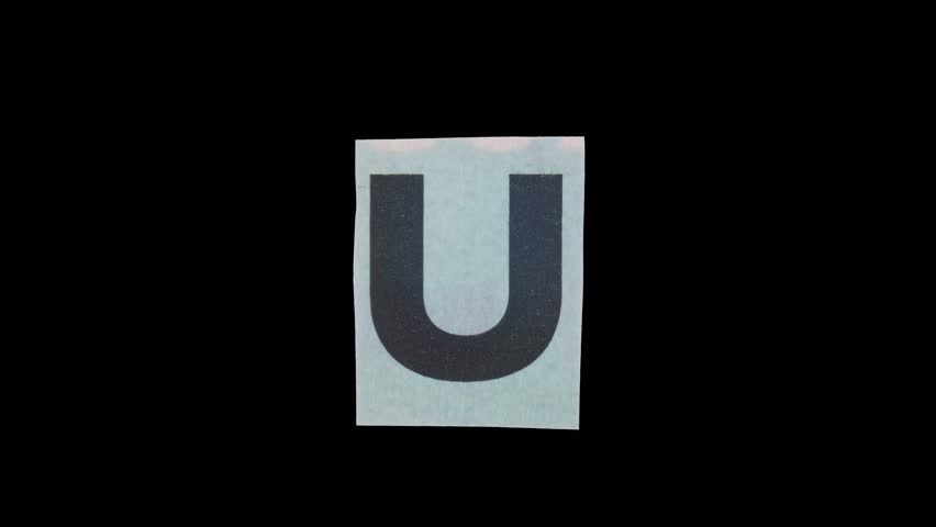 Uppercase U Letter in Paper Cut Letter. Ransom Letter style. Magazine Cut Outs. Dynamic Scrolling loop.