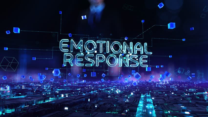 emotional response- businessman working with virtual reality at office.