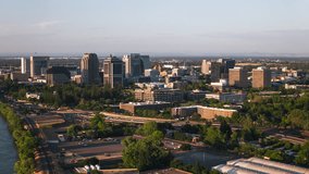 Establishing Aerial View Shot of Sacramento CA, California State Capital, California, USA, day, great weather