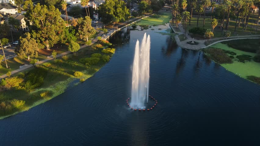 Aerial shot of Echo Park Lake and it