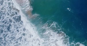 Sea beach coast Phuket Thailand Aerial view top-view water wave rolling come in sandy beach foamy at sunset High quality video ProRes422