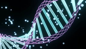 Animation of spinning dna structure, green and purple digital waves against black background. - Powered by Shutterstock - Get 15% off with code: PIKWIZARD15