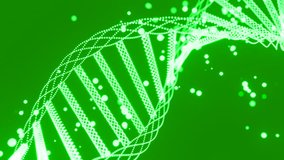 Animation of rotating DNA strands. Design. Green spinning abstract dna spiral rotating on a black background with tiny particles. - Powered by Shutterstock - Get 15% off with code: PIKWIZARD15