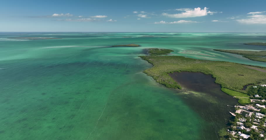 High angle aerial above Florida Keys waters and tropical forest Royalty-Free Stock Footage #1112125587