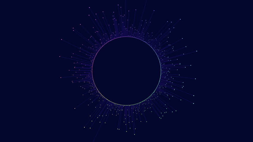 Abstract image of a purple and blue background with a central circle emitting lines of light Royalty-Free Stock Footage #1112125917