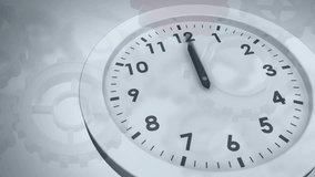 Animation of moving clock over data processing and cog wheels on white background. Time, technology and digital interface concept digitally generated video. - Powered by Shutterstock - Get 15% off with code: PIKWIZARD15