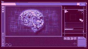 Animation of human brain and scientific data processing. Global science, connections, computing and data processing concept digitally generated video
