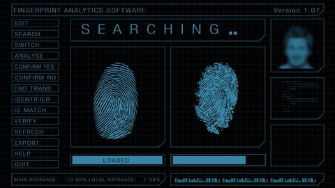 Fingerprint forensic search and scan software graphic user interface, match found animation