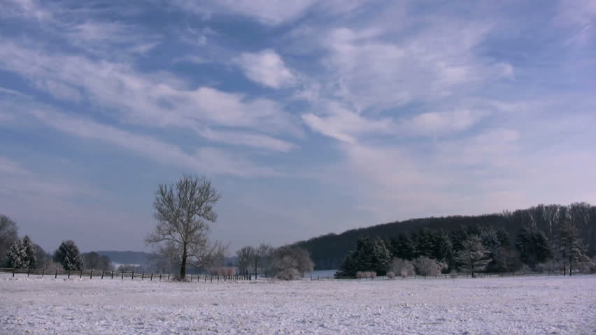 Snow covered landscape time lapse. 